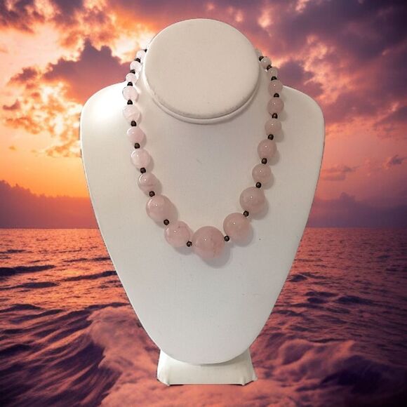 Vtg Rose Quartz Beaded Necklace Chunky Graduated Pale Pink Art Deco Victorian - Picture 12 of 16